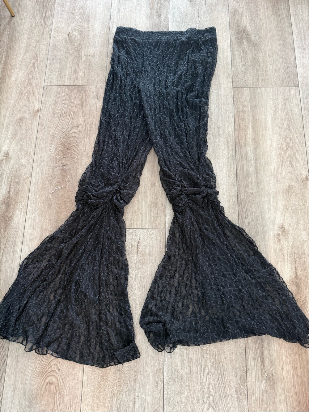 Free People Black Lace Sheer Bell Bottom Pants